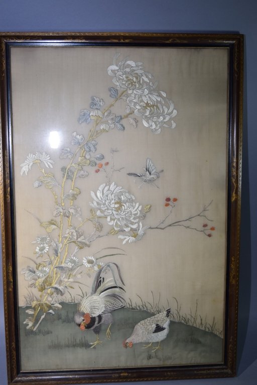 Chinese Embroidery of Rooster and Hen (1 of 4)