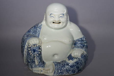 Qing Chinese Blue and White Buddha: Qing Chinese blue and white Buddha. 10in by 10in. Age wear.