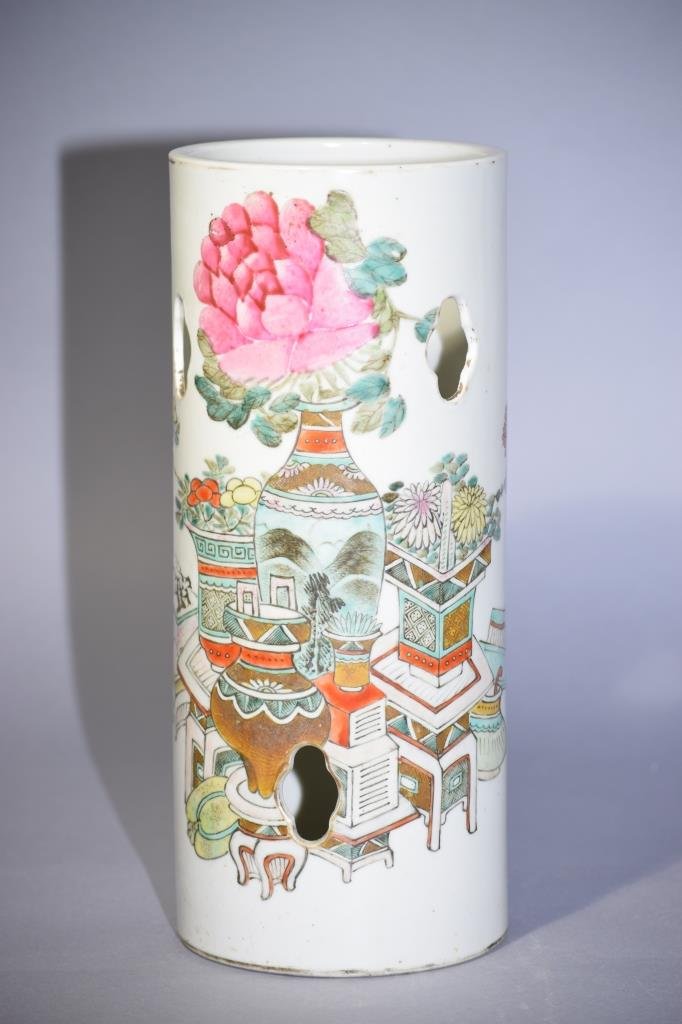 Late Qing Chinese Famille Verte Hat Stand, Signed (1 of 8)