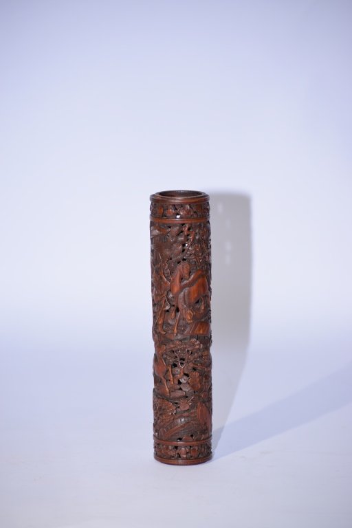 Republic Chinese Bamboo Carved Incense Holder: Republic Chinese bamboo carved incense holder. 8in. Age wear.