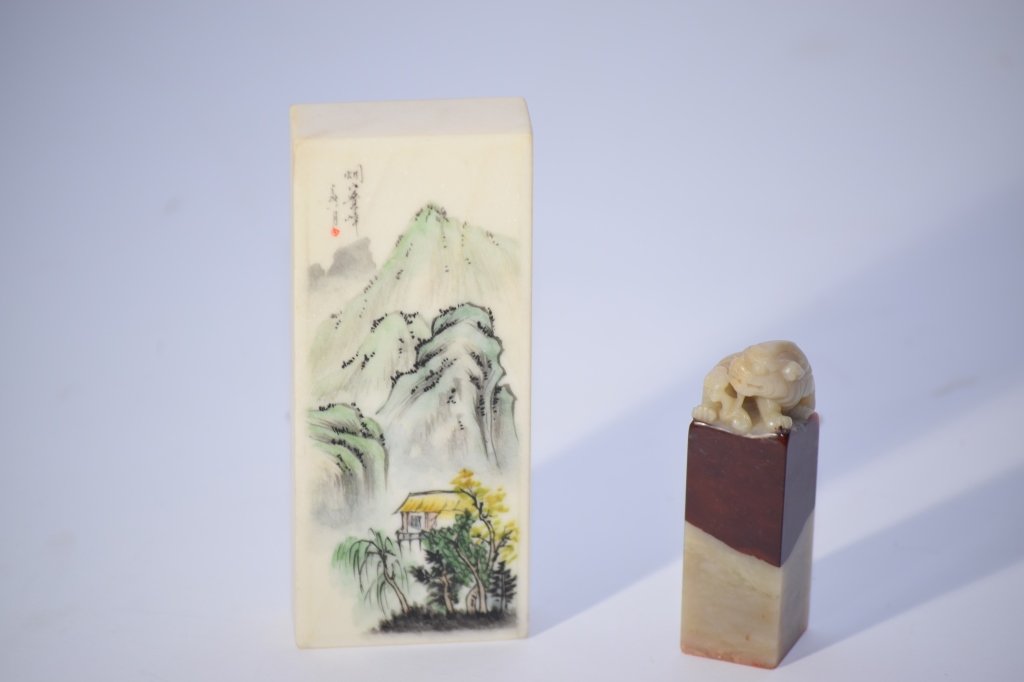 Chinese Marble Paper Weight and Stone Seal (1 of 2)