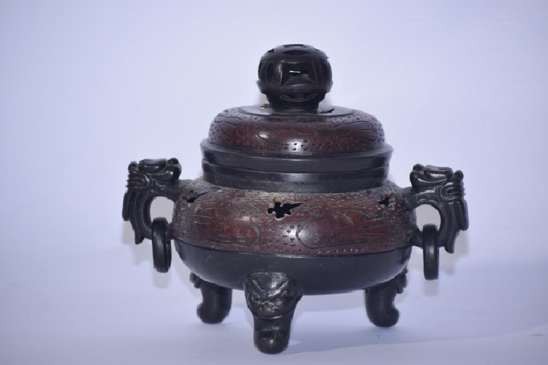 Chinese YiXing ZiSha Incense Burner: Chinese yixing zisha incense burner. 7in. Age wear.