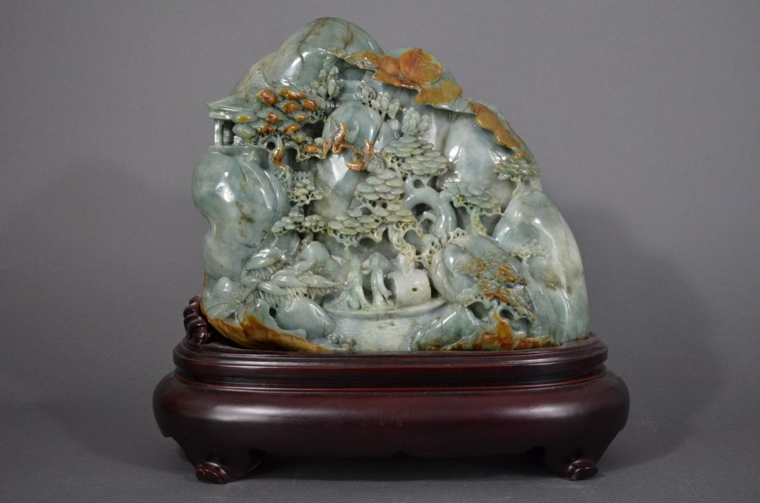 A JADEITE PEBBLE CARVED WITH FIGURE OF DONG PO (1 of 6)