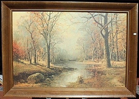 Art On Wood "October Morn" after Robert Wood (N): Framed Art on Wood, Bearing an Interpretive Signature of the Artist, Size Approx. 28" X 41" In.