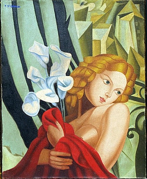 Oil Painting on Canvas by Tamara de Lempicka: In our opinion this oil painting on canvas is by the artist Tamara Lempicka, bearing a Hand Signature by the artist on the Upper Left Corner, size approx. 19 1/2" x 16" in.