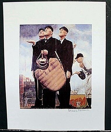 Lithograph "Bottom of the Sixth" after Norman Rockwell: Lithograph, Bearing an Interpretive Signature of the Artist, Size Approx. 14" x 11" In.