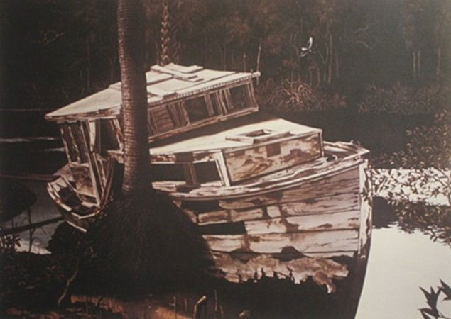 Lithograph "Abandoned" after David Mann (246A): Lithograph, Bearing an Interpretive Signature of the Artist, Size Approx. 22 1/2" x 28 1/2" In. David "Dave" Mann (September 10, 1940 – September 11, 2004) was a California graphic artist whose pa