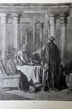 The Dore Bible Gallery "Esther Confounding Haman" pg.43: From The Dore Bible Gallery containing one hundred superb illustrations. By Gustave Dore born in the city of Strasburg, January 10, 1833.