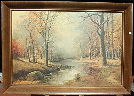 Art On Wood "October Morn" after Robert Wood (N): Framed Art on Wood, Bearing an Interpretive Signature of the Artist, Size Approx. 28" X 41" In.