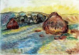 Pastel Drawing on Paper - Claude Monet '06: Pastel Drawing on Paper, Hand Signed and Dated, Size Approx 14 x 20 inches