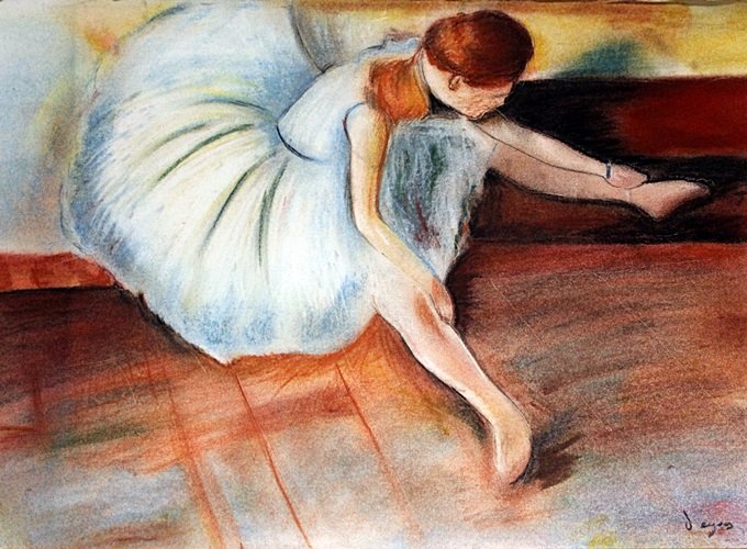 Composition - Pastel Drawing - Edgar Degas: Pastel Drawing on Paper attributed to Edgar Degas, Hand Signed in the manner of; Size Approx. 19 x 13 Inches