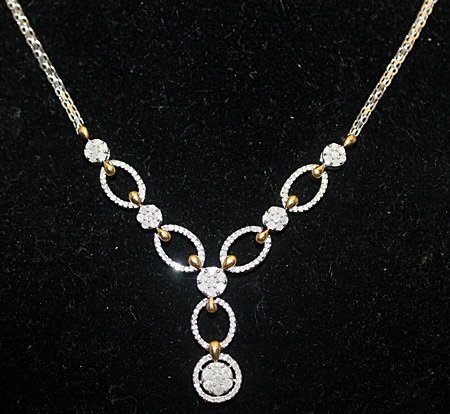 Very Fancy Silver Necklace with 14kt Balls & Diamonds: Very Fancy Silver Necklace with 14kt Balls & Diamonds (112I) twt approx. 1.05cts VS1-2 Color I-J.
