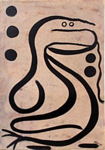 The Snake - Oil Painting on Paper - Paul Klee: Oil Painting on Paper, Hand Signed and Dated, Size Approx. 17 x 12 Inches
