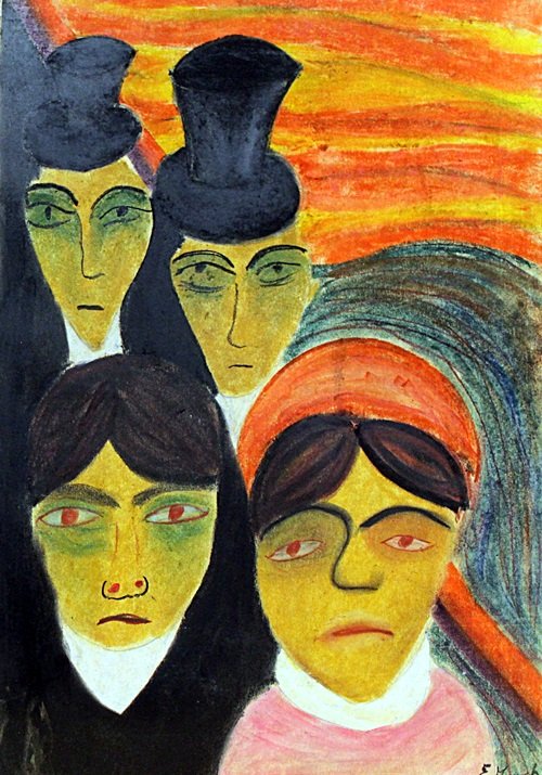 Melancholy 1920 - Pastel Drawing - Edvard Munch: Pastel Drawing attributed to Edvard Munch, Hand Signed, Size Approx. 19 x 13 Inches