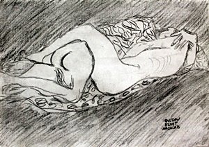 Untitled - Graphite Drawing - Gustav Klimt: Graphite Drawing on Paper, Untitled, Hand Signed, Size Approx. 1 2x 8 1/2 inches