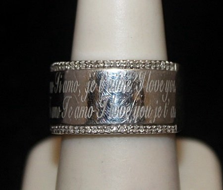 Fancy Silver I Love You Ring with Diamonds (131I): Fancy Silver I Love You Ring with Diamonds (131I) Three languages "I Love You". Diamonds twt approx. .50ct VS1 Color G.