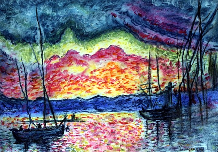 The Port Saint Tropez - Pastel on Paper - Paul Signac: Pastel Drawing on Paper, Hand Signed, Size Approx. 19 x 13 Inches