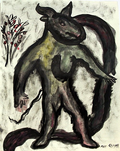 Untitled 1940' - Oil on Paper - Marc Chagall: Oil Painting on Paper, Hand Signed, Size Approx 15 x 12 Inches