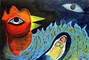 Rooster Flight, 1946 - Oil on Paper - Marc Chagall: Oil Painting on Paper, Hand Signed by the artist, Approximate Size 19 x 13 Inches