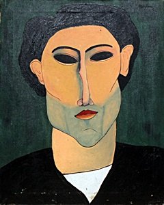 Portrait of Andre - Amadeo Modigliani: Oil Painting on canvas in the manner of Amadeo Modigliani, Hand Signed, Size Approx. 20 x 16 Inches