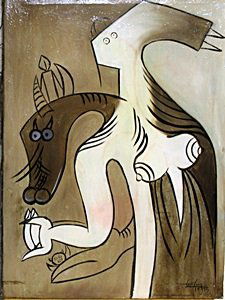 Woman Zombie 54' - Oil on Canvas - Wilfredo Lam: Oil Painting on Canvas, Hand Signed and Dated "1954", Size Approx. 28 x 20 Inches, Collection: Private, Provenance: Unknown