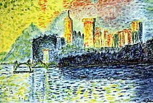 The Palace Rivera - Pastel - Andre Derain: Pastel Drawing on Paper, Hand Signed, Size Approx. 19 x 14 Inches