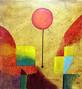 The Balloon, 1914 - Oil on Paper - Paul Klee: Oil Painting on Paper, Hand Signed by the artist, Approximate Size 14 x 13 Inches