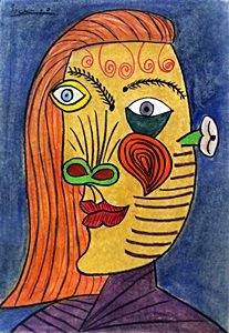 Portrait of a Woman - Pastel Drawing - P. Picasso: Pastel Drawing on Paper, Hand Signed and Dated, Approximate size: 19 x 13 Inches