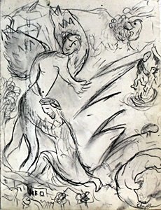 Graphite Drawing on Paper - Marc Chagall: Graphite Drawing on Paper attributed to the artist and Hand Signed in the manner of Marc Chagall. Approximate Size: 13 x 10 Inches