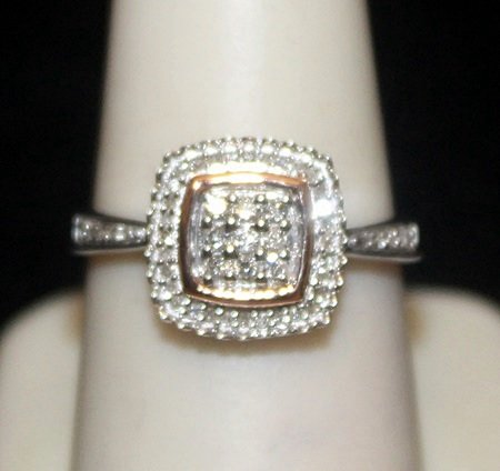 Gorgeous 14kt over Silver Ring with Cluster Diamonds: Gorgeous 14kt over Silver Ring with Cluster Diamonds (152I) twt approx. 1ct VS1-2 color G.