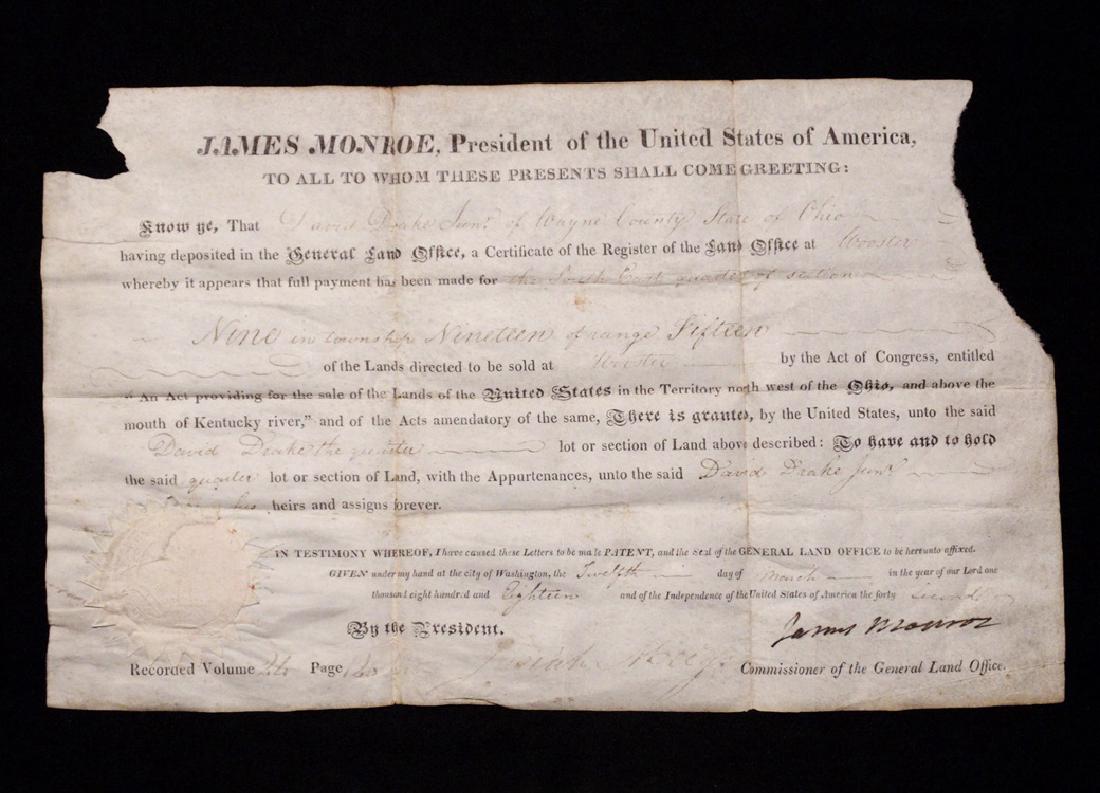 Monroe, James.  Signed Land Grant (1 of 5)