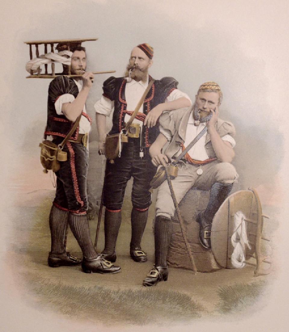 [Costume] De Schweizertrachten . . . .: Heierli, Julie. DIE SCHWEIZERTRACHTEN VOM XVII - XIX JAHRHUNDERT. Zurich, 1896. Elephant folio (22.5" x 16.75".) Suite of 36 photographic plates in color (chromophotogravure), with descriptive text. T