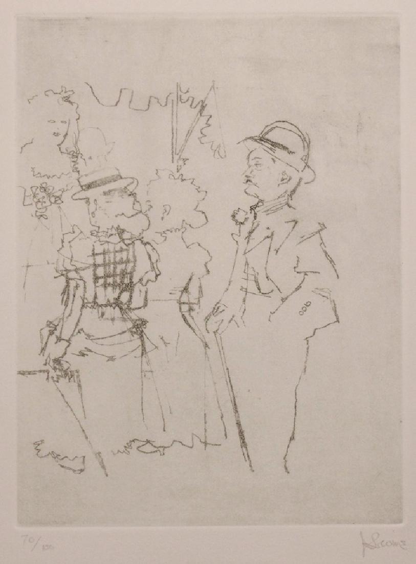 Levine, Jack. The Dreigroschenfilm â€¦.: Levine, Jack. DREIGROSCHENFILM. NY: Touchstone Publishers, 1967. Sheets approx. 17.75" x 14". Suite of 25 soft-ground etchings. Contents loose as issued with numbered and captioned tissue covers (thou
