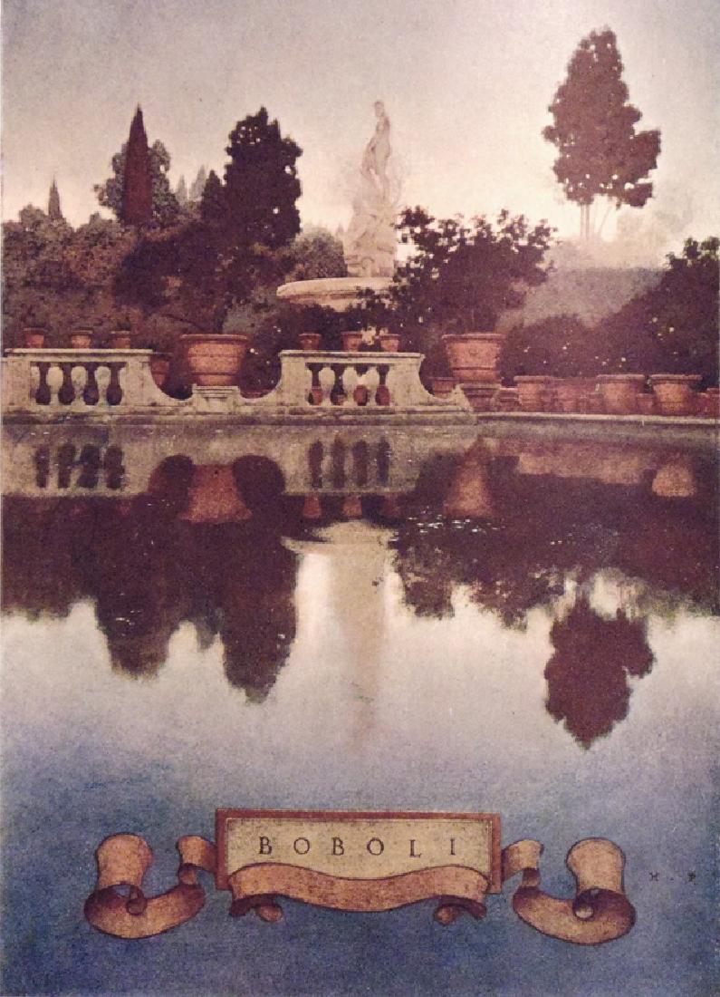 [Maxfield Parrish; Wharton, Edith] Italian Villas: Wharton, Edith; Parrish, Maxfield, illustrator. ITALIAN VILLAS AND THEIR GARDENS. NY: Century, 1904. 1st printing, November 1904. 4to in publisher's pictorial gilt-stamped cloth. With 52 plates as per