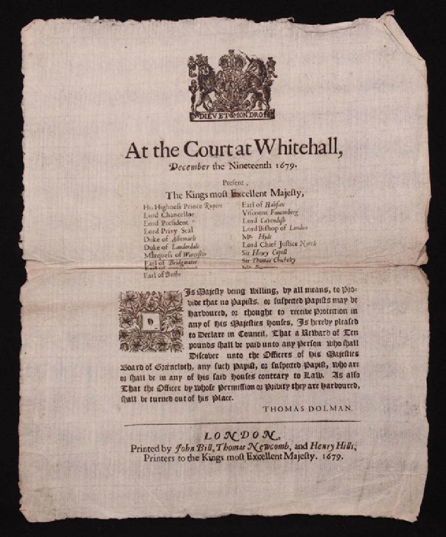 Broadside, Law Against Papists, 1679 (1 of 3)