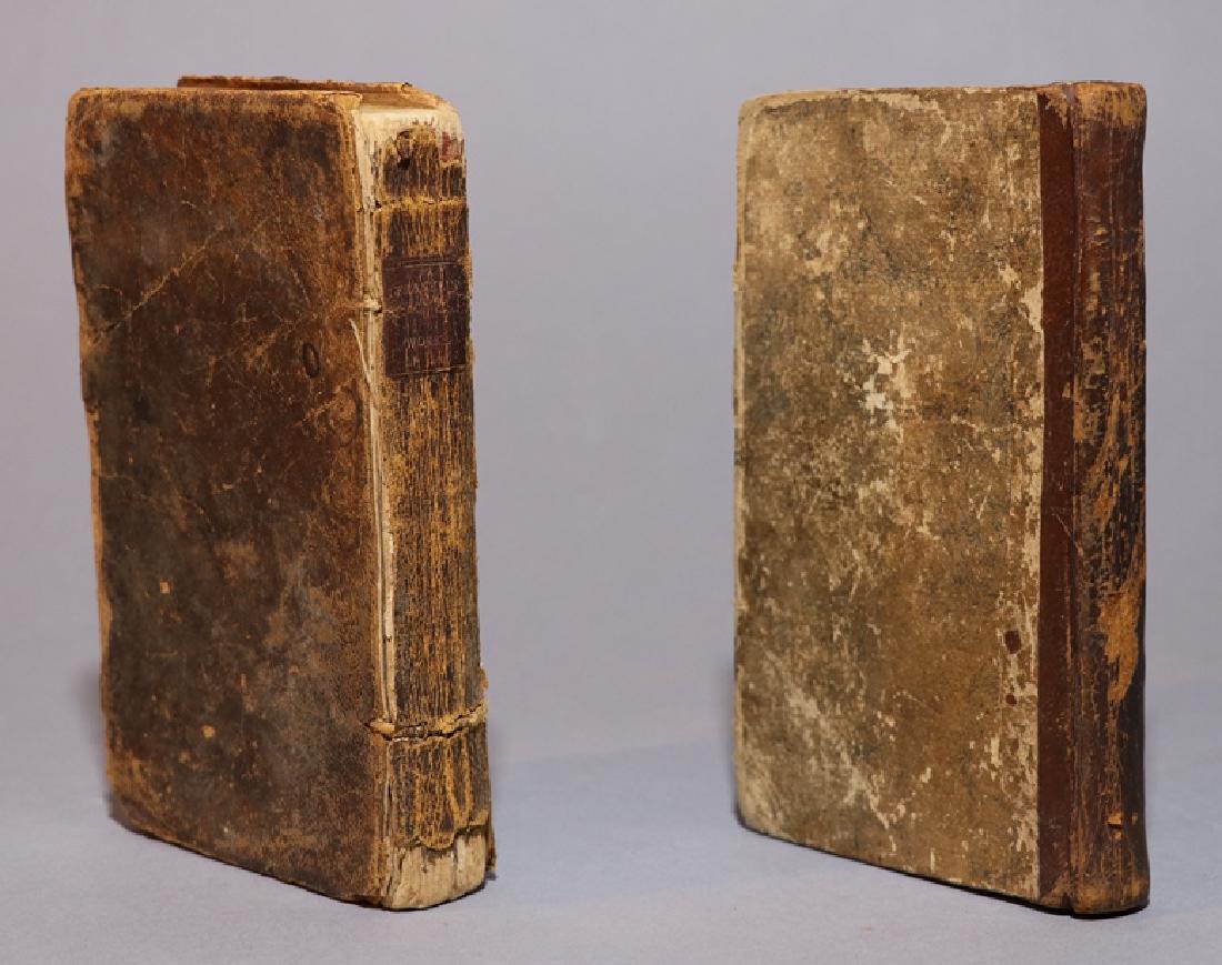 [Early American Imprints, Ben Franklin, a Pair]: Pair of American imprints including: ** WORKS OF THE LATE DR. BENJAMIN FRANKLIN. Huntingdon (Pa): for the Proprietor, 1800. 8vo. Portrait, 156; 119 (Lacking pages 112-118 of second part), 2 volumes bo