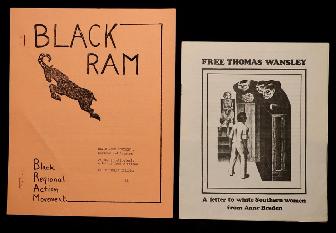 [African American Interest, Lot of 2]: Including: ** BLACK RAM. Published by the Black Regional Action Movement, circa 1960s-70s. 4to, stapled tract. 12 pp., no rear cover. ** FREE THOMAS WANSLEY. A LETTER TO WHITE SOUTHERN WOMEN FROM ANNE