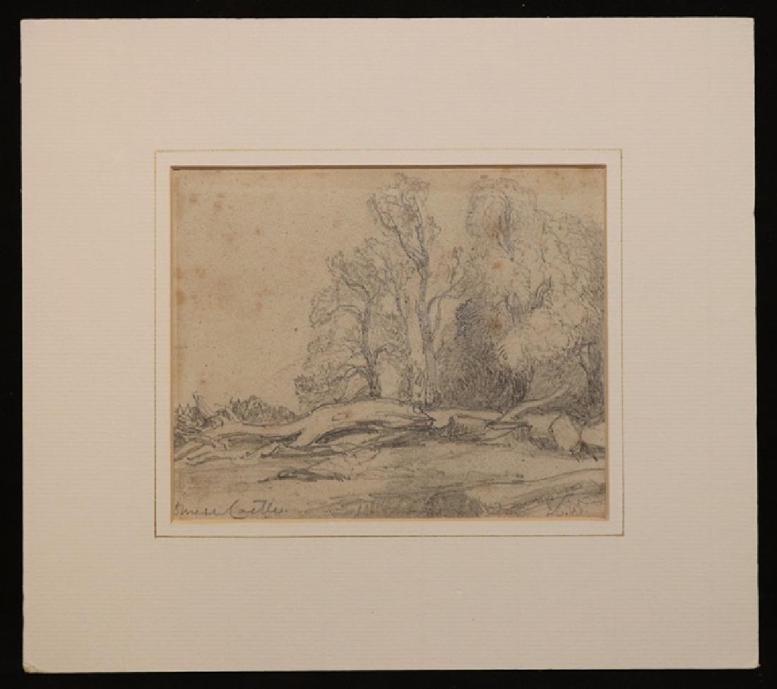 John Crawford Winter, Original Signed Sketch: John Crawford Wintour (1825 - 1882, Scottish landscape painter.) Sketch in pencil, on paper, signed J. C. W. in lower right corner. 6" x 5", circa mid 19th century. Lower portion glued to card (for pu