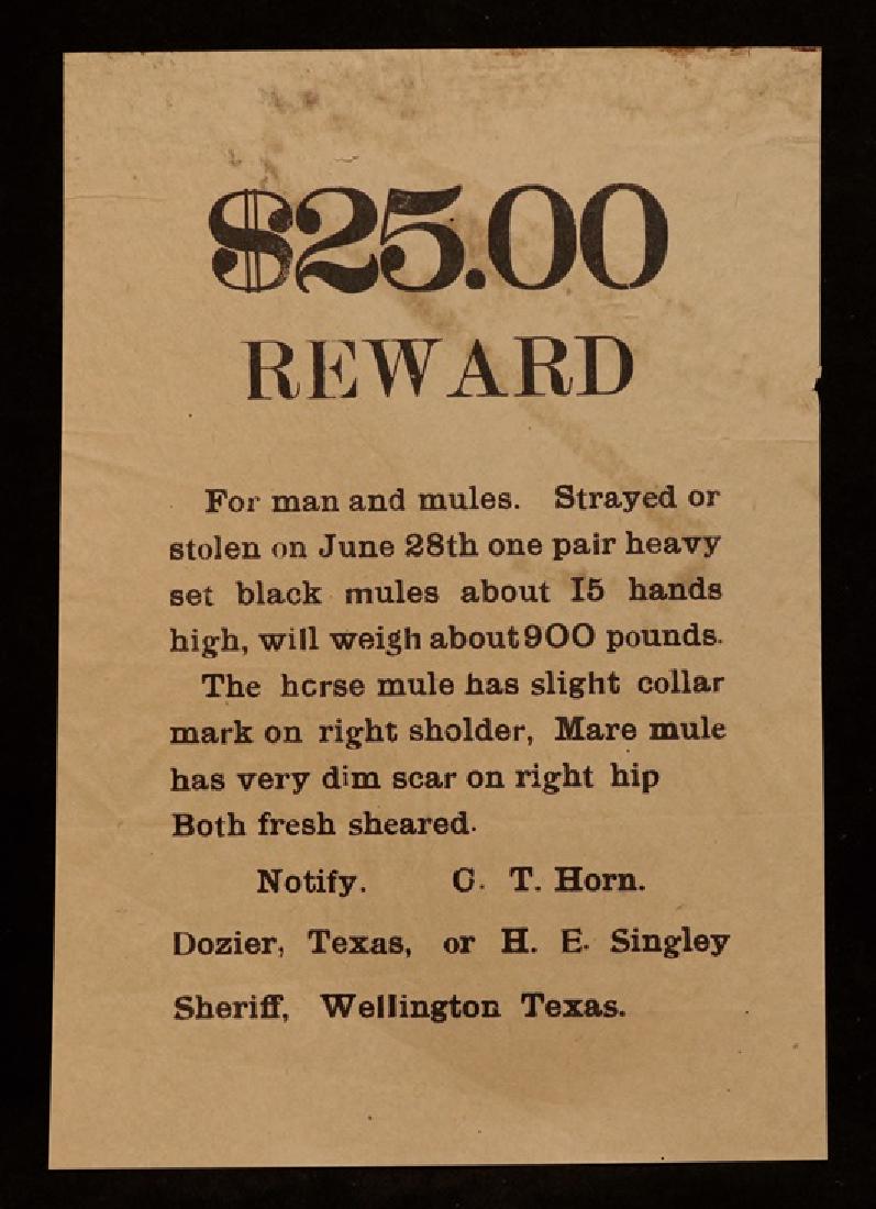 [Texas]  19th c. Reward Poster (1 of 2)