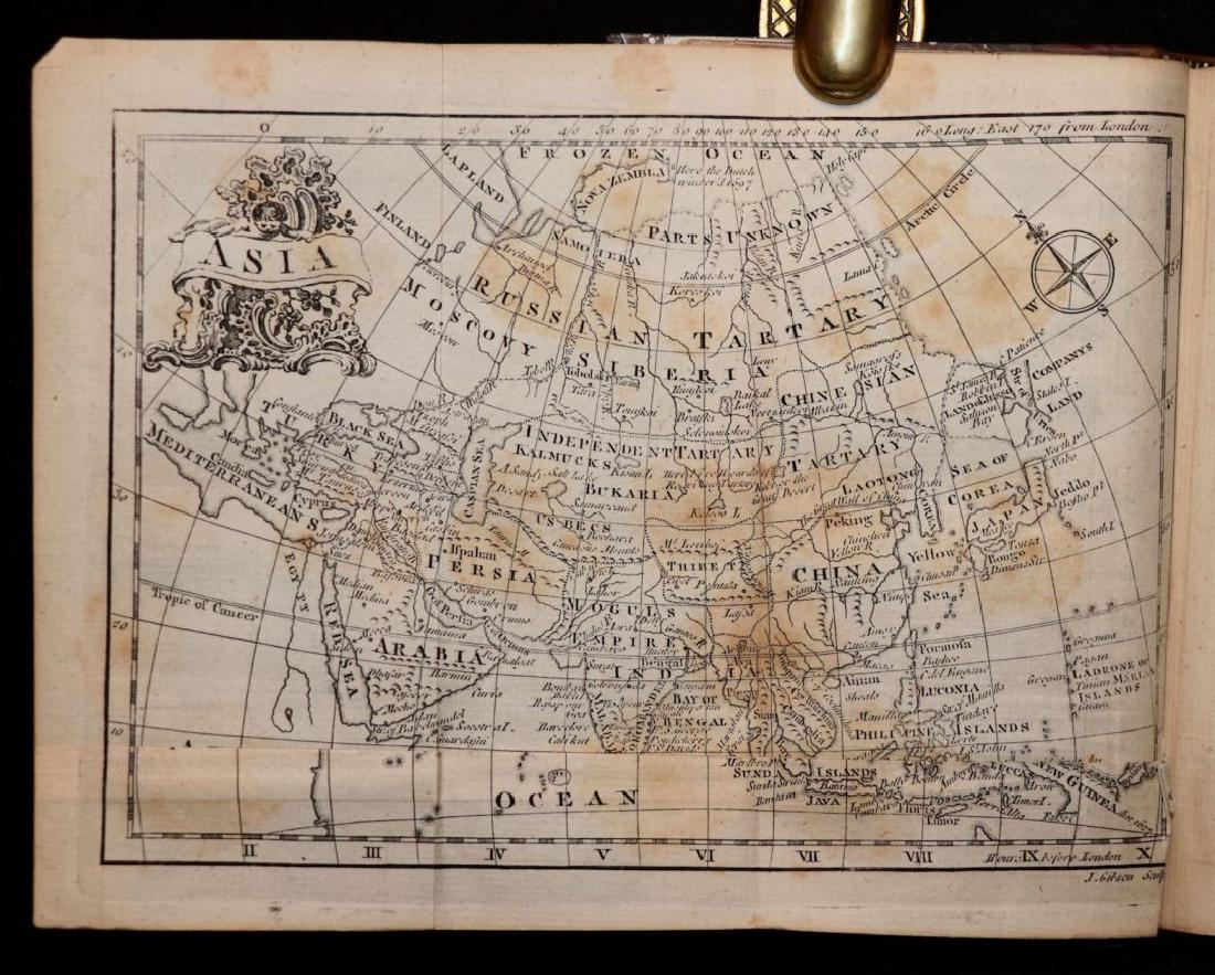 [Maps, Geography] Use of Globes, 1779: Fenning, Daniel. THE NEW AND EASY GUIDE TO THE USE OF GLOBES; AND THE RUDIMENTS OF GEOGRAPHY. London: Crowder, 1779. 6.75" x 3.75". x, [2], 192 pp, + 8 folding maps (including frontis.) 20th c. 1/4 ca