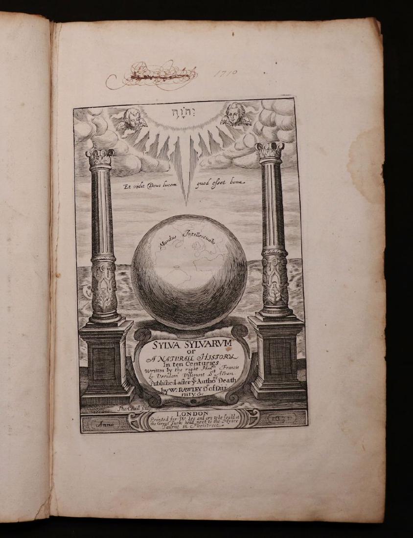Francis Bacon. Sylva Sylvarum, 1639: Bacon, Francis. [SYLVA] SYLVARUM: OR, A NATURALL HISTORIE. London: Haviland, 1639. Folio, 13.25" x 8.5". [18], 218, [26], 43, [1] pp., including additional engraved title. Lacks portrait. Period full 