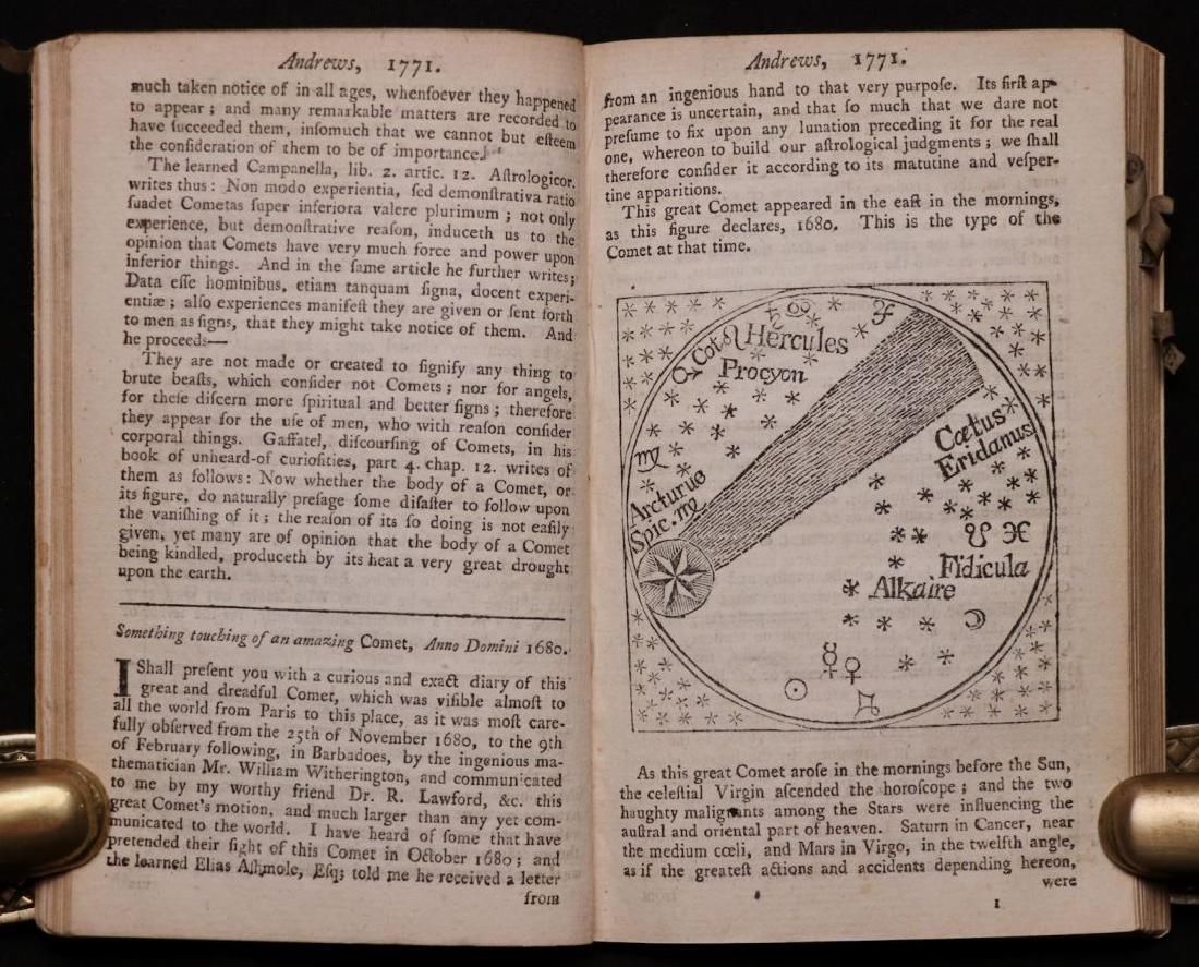 18th c. Almanacks, Mathematicks, Astrology: Two volumes of collected Almanacks, for the years 1771 and 1796, containing woodcut illustrations and information on various subjects. Both disbound (one lacking boards, the other with detached boards