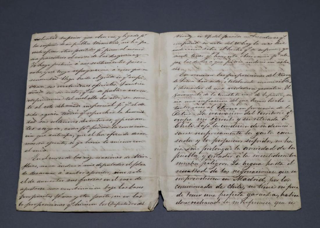 [Peruvian Independence, Manuscript, 1820]: San Martin, Jose de. MANIFIESTO QUE HACE A LOS PUEBLOS DEL PERU EL GRAT EN JEFE DEL EJERCITO LIBERTADOR, SOBRE EL RESULTADO DE LAS NEGOCIACIONES A'QUE FUE INVITADO POR EL VIRREY DE LIMA. Peru, Oct. 12