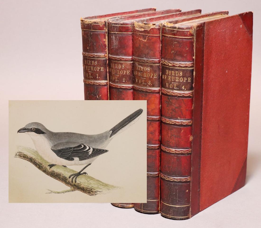 [Color Plates] History of Birds in Europe, 1859: Bree, Charles Robert. A HISTORY OF THE BIRDS OF EUROPE, NOT OBSERVED IN THE BRITISH ISLES. London: Groombridge and Sons, 1859-1863. 4 vol. 8vo. 237 (of 238) plates finished in hand-color. Period red m