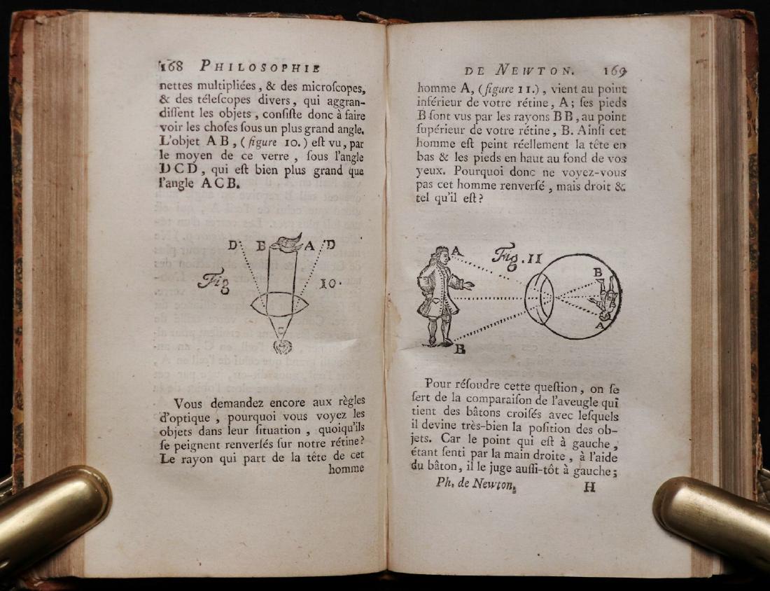 [Philosophy] Voltaire on Isaac Newton, 1772: Voltaire. ELEMENS DE PHILOSOPHIE DE NEWTON. Neuchatel, 1772. From an edition of Voltaire's works. 6.5" x 3.75". 514 pp., woodcut illustrations. Period sheep over marbled boards with MS title label, wo