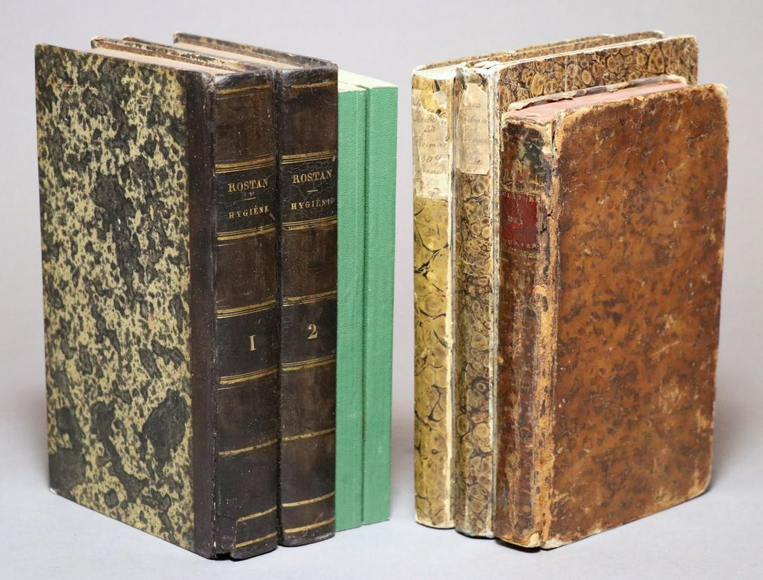 [Silkworms, Pharmacology, Hygiene, Lot of 7]: Lot of works, in 7 volumes, on medicine, hygiene, pharmacology, and one on mulberries and silkworms, sold as-is, including: ** DE LAS CULTURE DES MURIERS. PAR MR. L'ABBE BOISSIER DE SAUVAGES.... [Boun