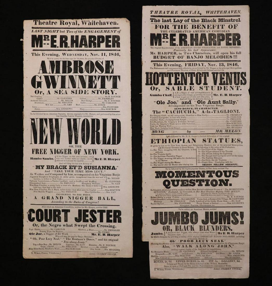 [Blackface, Racism in Theatre]  Pair of Posters, 19th (1 of 4)