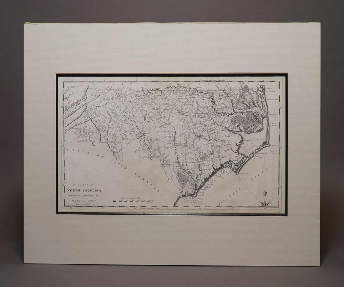 [Map] The State of North Carolina: Lewis, Samuel. "The State of North Carolina from the best Authorities, &c." [Philadelphia: Mathew Carey, ca. 1795 or shortly after.] On heavy laid. Measured from plate-marks 49 x 29.5cm. Quite clean, 