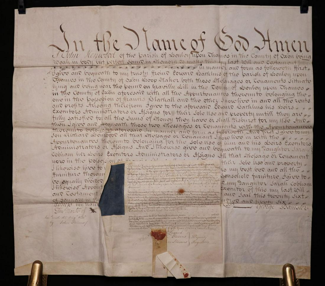 Lot of 4 MS Indentures/Wills, 17th-18th c. (1 of 9)