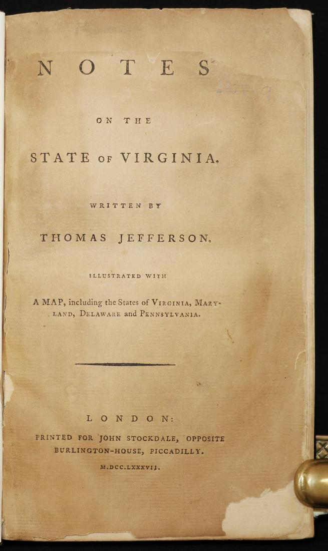 Jefferson. Notes on Virginia, 1787 (1 of 9)